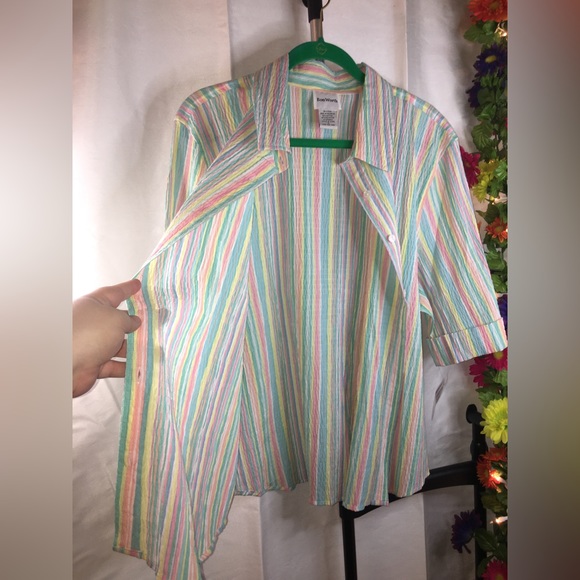 NWT Bon Worth | Women’s Colorful Stripe Pattern Button Down Blouse Top - Picture 8 of 11